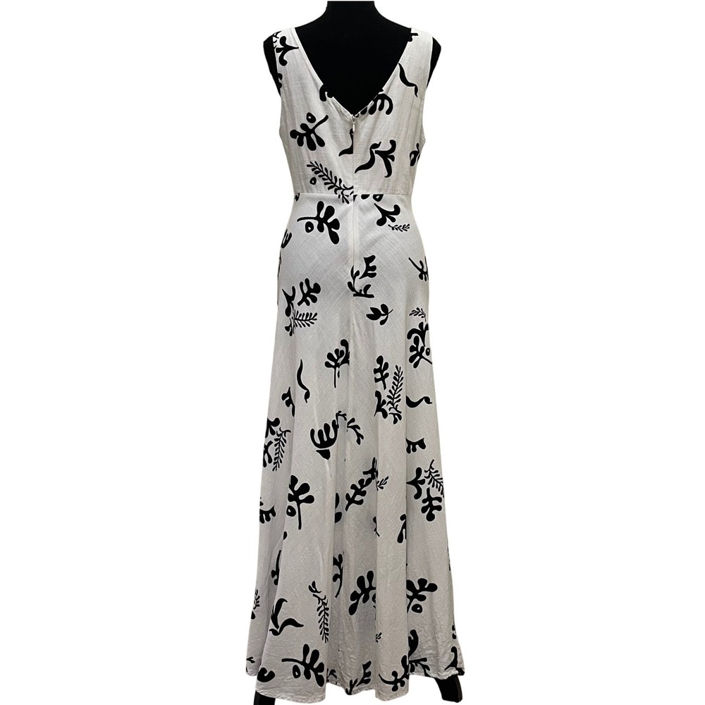 Paper Heart Anthropologie Linen Blend Maxi Dress M White Black Botanical Coastal - Picture 5 of 11